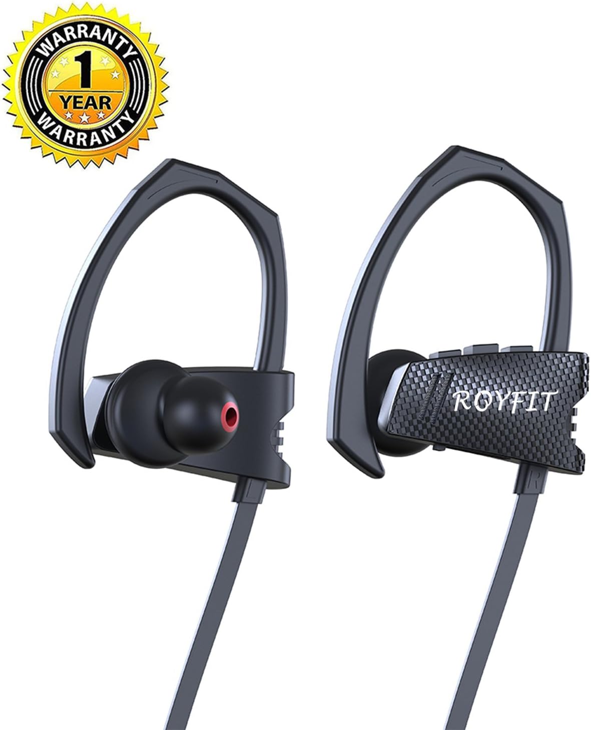 ROYFIT Bluetooth Headphones – With Microphone, IPX5 Sweat proof, HD Sound and CVC 6.0 Noise Cancelling, 6-Hour Working Time, Secure Fit Wireless Headset for Running, Workout, Biking and Gym