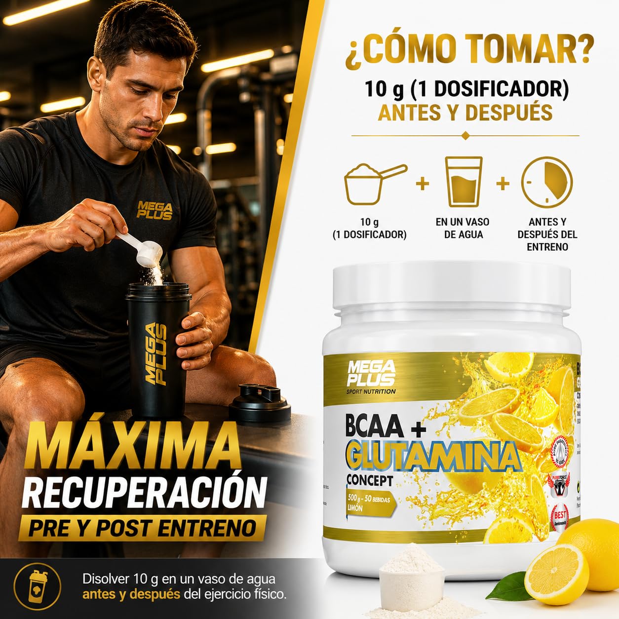 MEGAPLUS BCAA+GLUTAMINA CONCEPT limon 500gr. – soin conçu pour une utilisation régulière, convient à ceux qui recherchent un produit fiable au quotidien, poids 500 g et devient un allié fiable dans la