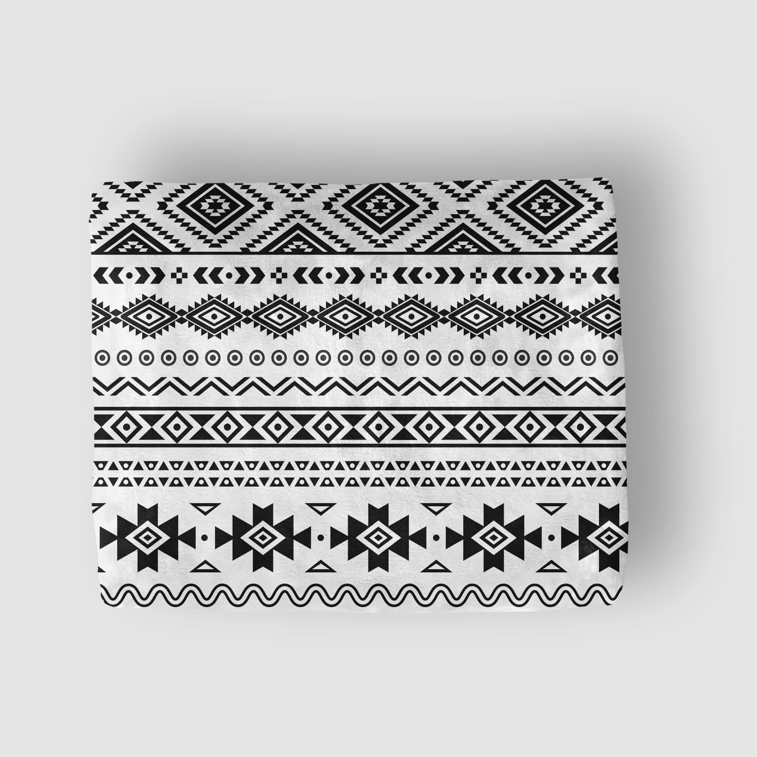 Aztec Blanket, Black and White Boho Native Tribal American Throws Blankets, Southwest Geometric Vintage Flannel Soft Blanket Cover for Couch Chair Bed Outdoor Travel Decor, 60X80IN
