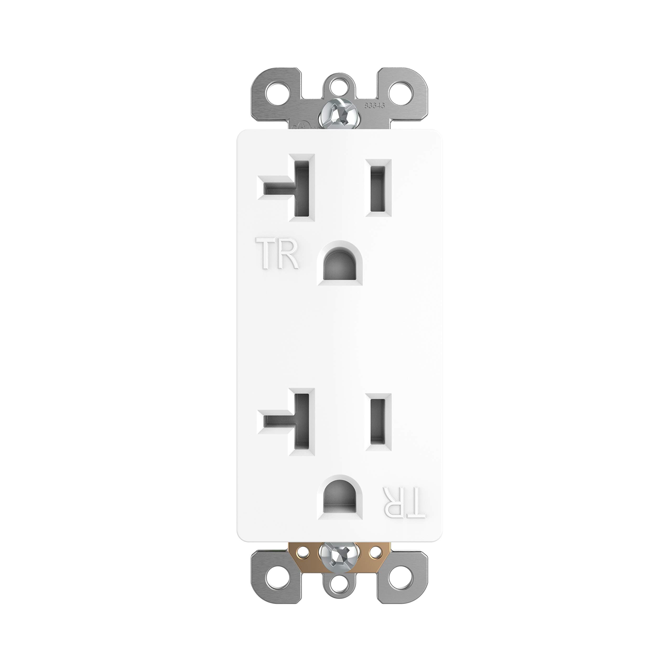 Tania Wiring Devices Decorator Duplex Receptacle Outlet, Tamper-Resistant, Commercial Grade, 20A 125V, Self-Grounding, 2-Pole, 3-Wire, 1 Pack - White, UL Listed