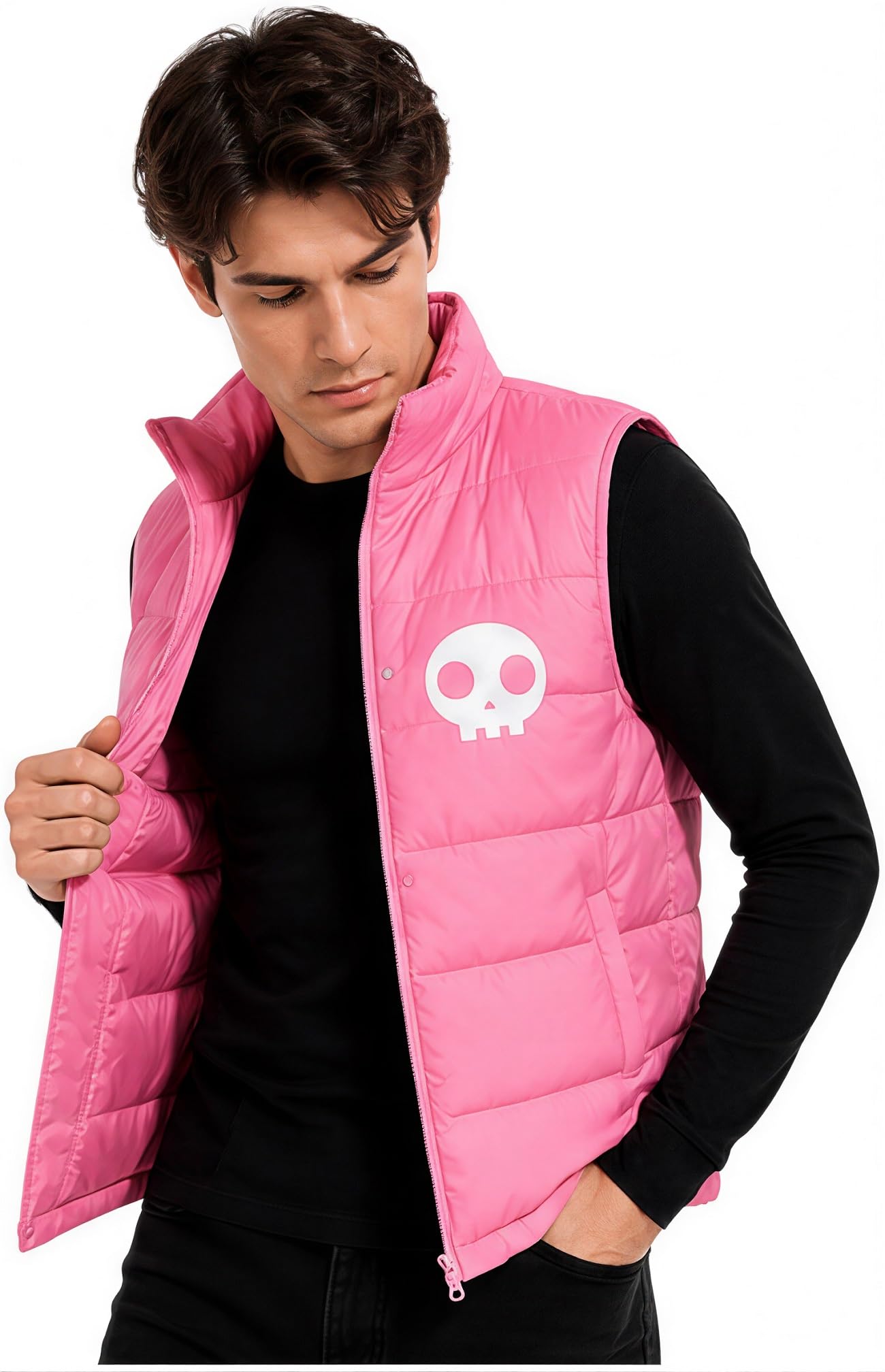 Gilet da uomo gotico carino stampato Miami spettrale Halloween Cosplay Puffer Vest