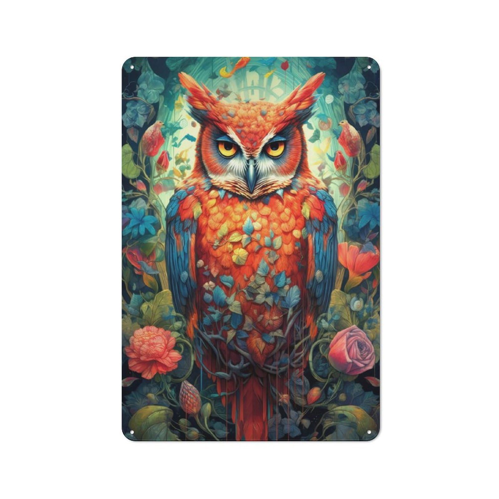 Junmoney Owl Ornament Portrait 1 Vintage Decorative Metal Plaque 30X20cm, Garden Room Wall Plaque For Shed, Garden Room, Porch Or Garage