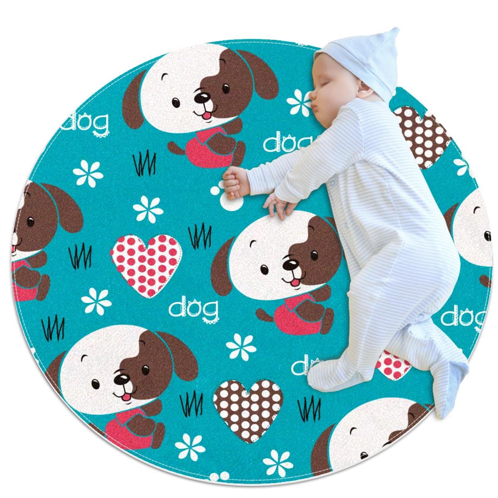 Tapis de salle de bain motif chien tapis rond 1m pour chambre et canapé