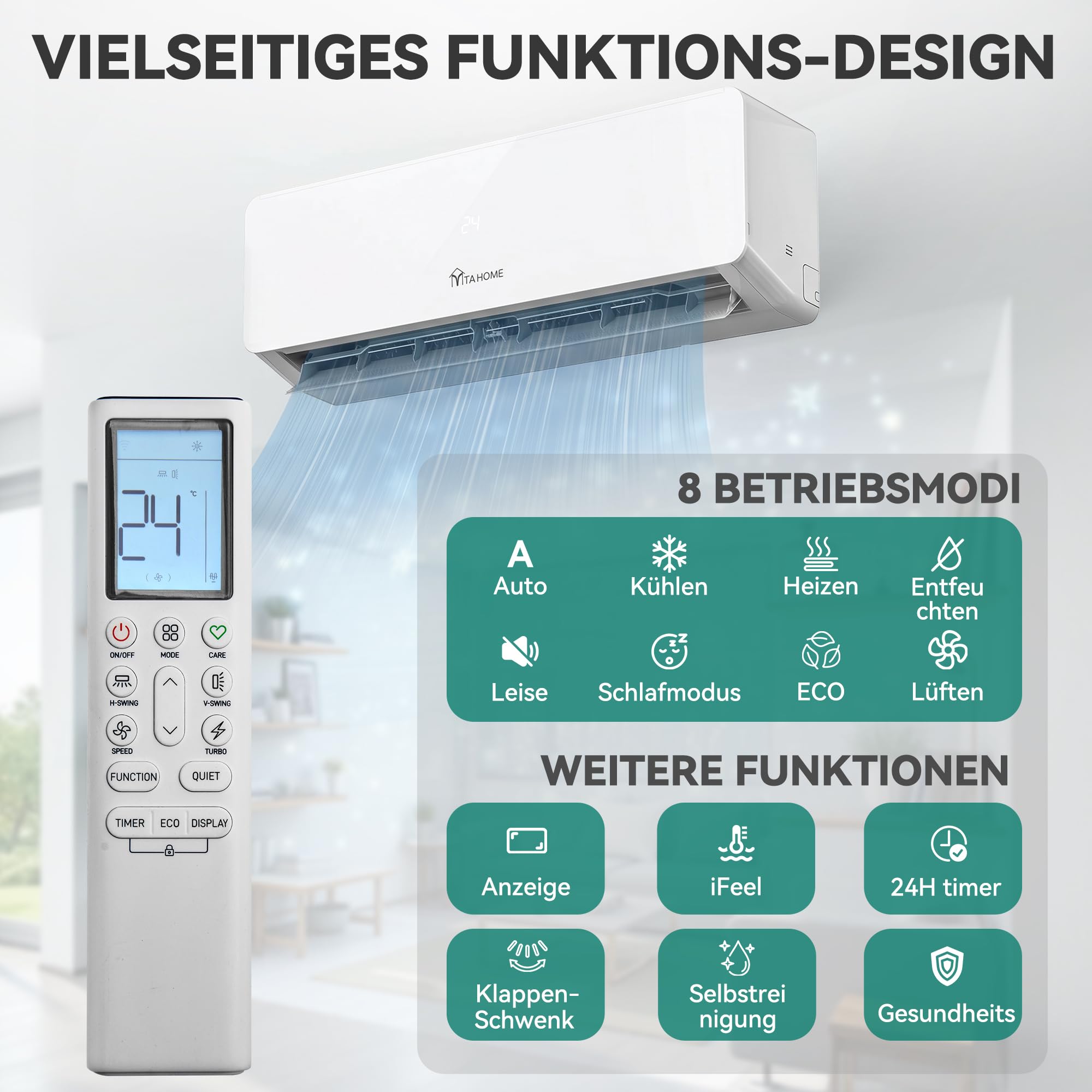 YITAHOME 18000 BTU Split Klimaanlage Set | Vorgefüllt Klimagerät, Kühlen A++/Heizen A+, WiFi/App Funktion, Montagematerial, für Räume bis 90 m², Weiß