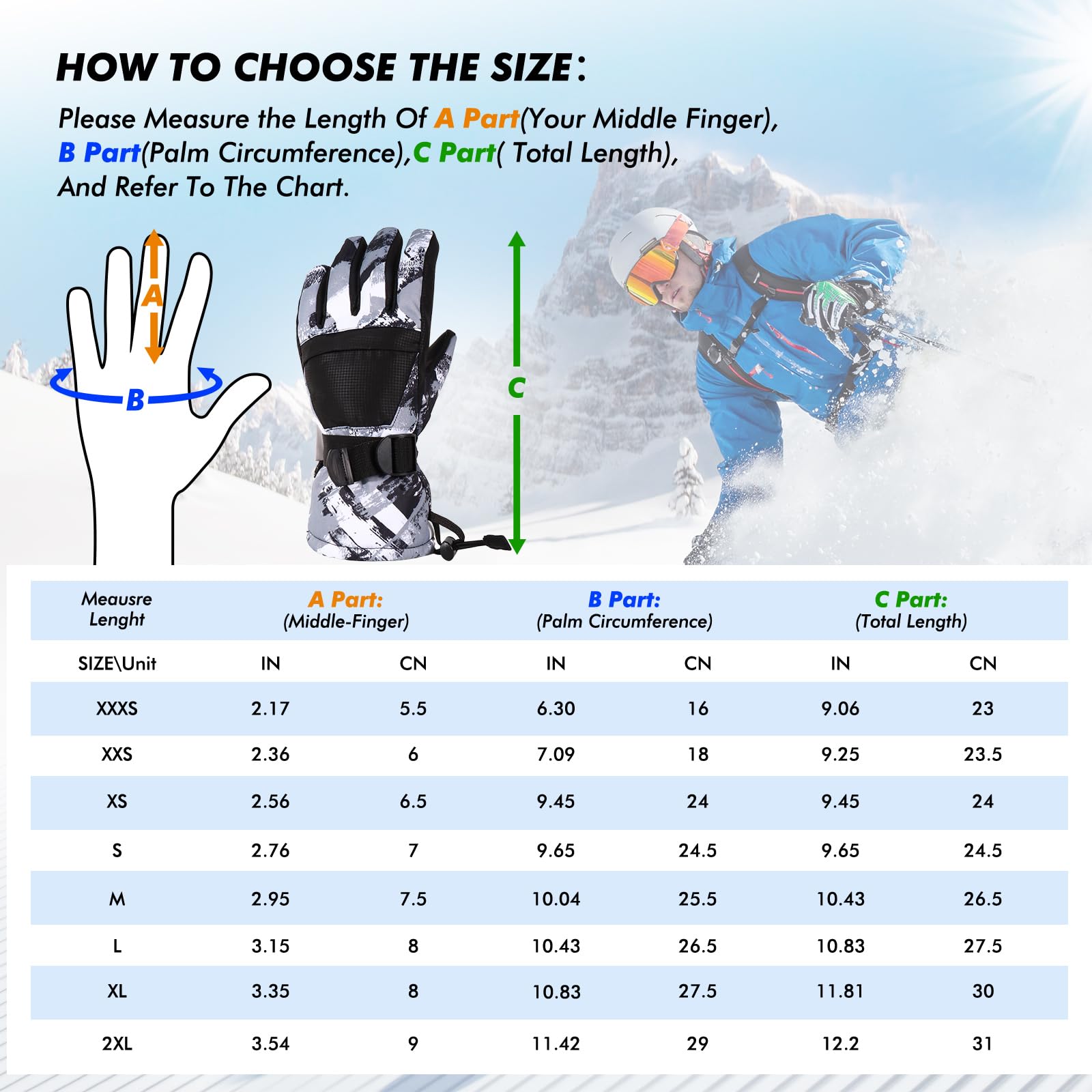 Guantes de esquí impermeables para nieve, adecuados para mujer, hombre y niños