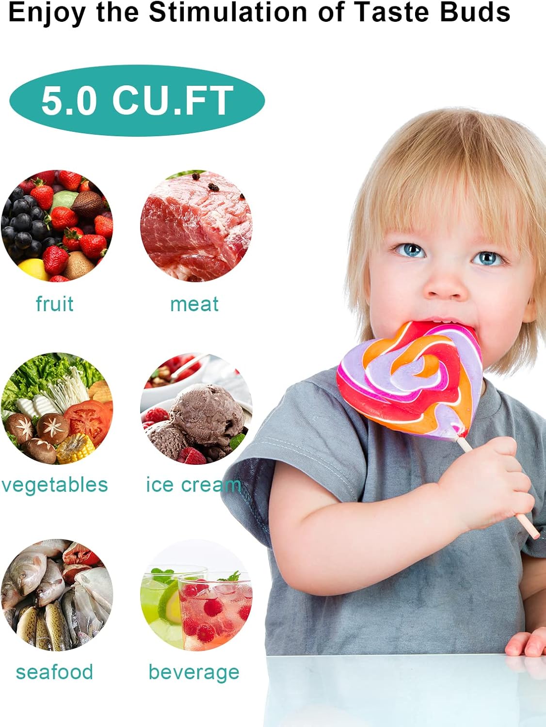 WANAI 5.0 Cu.Ft Compact Chest Freezers with 7 Adjustable Thermostat Top Open Door Freezer Compressor Cooling with Removable Storage Basket, Energy Saving Perfect for Home Bar Dorm or Apartment, Black