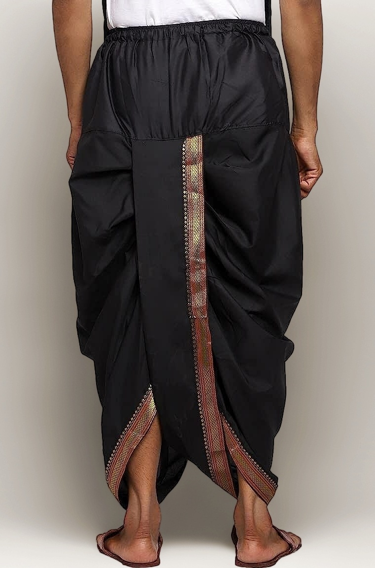 Rameshwaram Fabrics Men's Readymade Elastic Cotton Silk Dhoti for men, Free Size (Ready-to-wear-Dhoti)