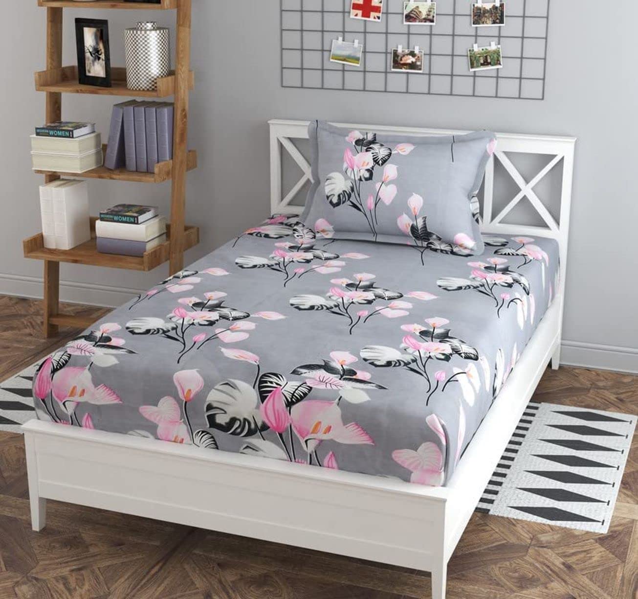 Homefab India 144 TC Microfiber Single BedSheet with 1 Pillow Cover - Grey-Black (B0CGNBD8GB) Amazon Price History, Amazon Price Tracker