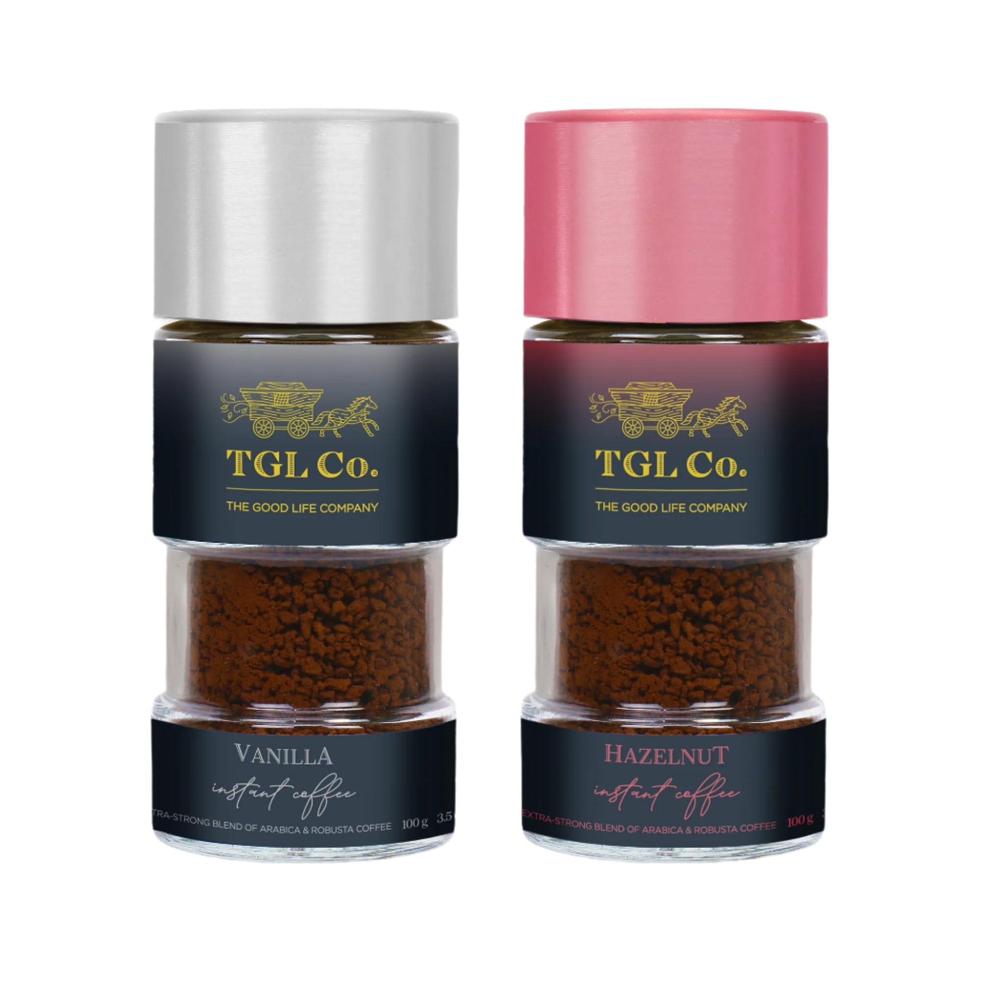 TGL Co. Hazelnut + Vanilla Flavoured Coffee (100Gms Each) | Rich & Smooth Taste|Everyday Coffee|Makes 50 Cups Each Bottle