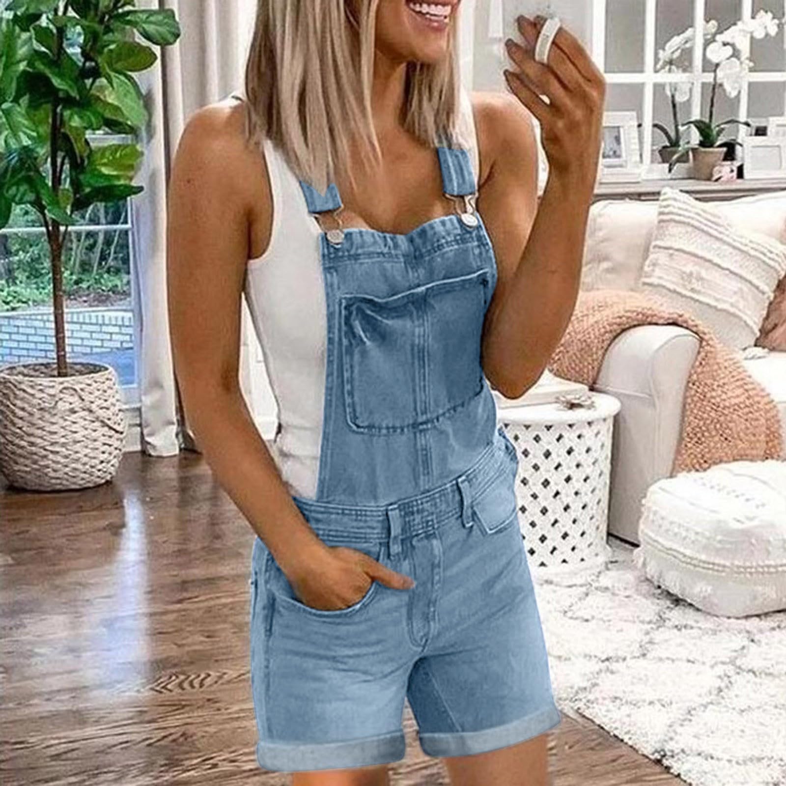 Generico Salopette Donna in Denim Lavato Tuta Jeans e alla per Un Attuale