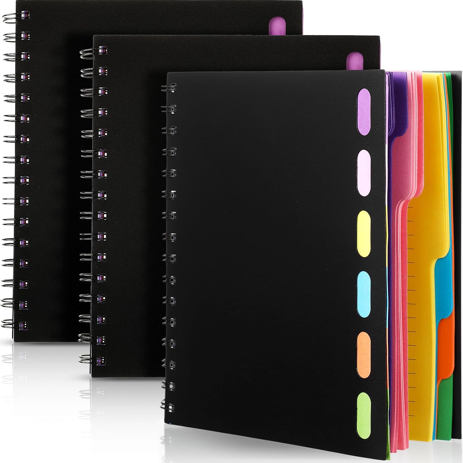 Fainne 3 Pcs 6 Subject A5 Spiral Notebook College Ruled with Dividers Tabs, 6. 75 x 8. 25 Inches, 240 Pages Lined Spiral Notebook for Studying Work Writing Office Supplies (Black)
