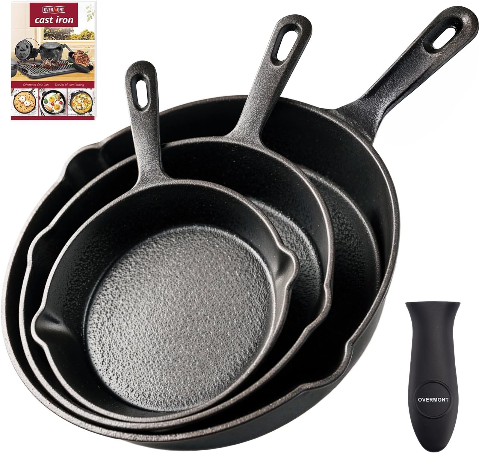 Pre-Seasoned Cast Iron Skillet Set, 3-Piece Frying Pans (6"-15cm, 8"-20cm, 10"-25cm) - Oven Safe, Induction Compatible, Non-Stick, Heavy Duty Cookware for Indoor Use, Grill, StoveTop, Black