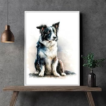 薔薇と子犬　水彩画　ボーダーコリー 薔薇と子犬 水彩画 ボーダーコリー 薔薇と子犬 水彩画 ボーダー