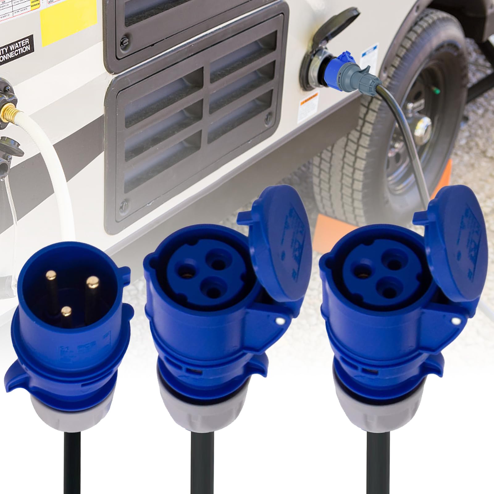 Adaptateur CEE, fiche 32 A vers 2 prises 16 A, IP44, 2 voies, répartiteur, générateur, adaptateur de caravane 230 V IP44