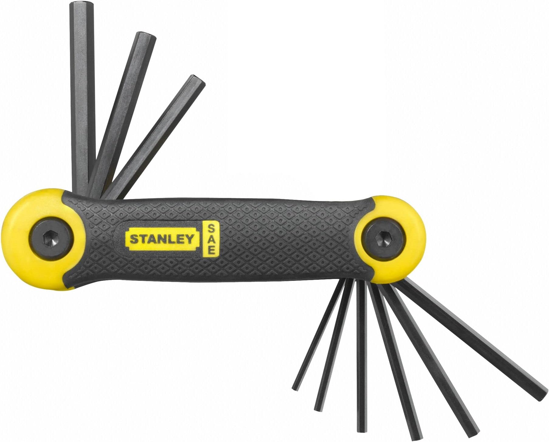 STANLEY 2-69-265 9-Pc. Folding Metric Key Set, Black Phosphate Finish, Chamfered Edge, Comfortable Handle, LxWxH: 16x5x4cm, 0.152 Kg, Keys Stored in Size Marked Order for Easy Access & Identification