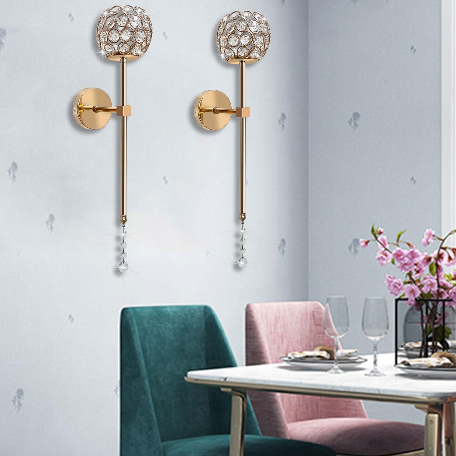 Gold Crystal Candle Sconces for Wall Metal Candle Holder Modern Chic Home Decor for Bedroom Dining Living Room Fireplace Set of 2 image 3