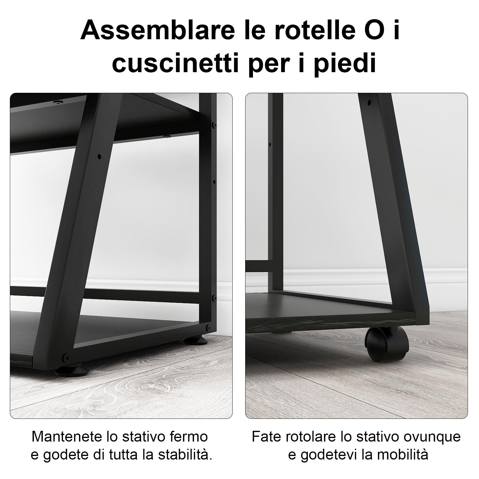 PUNCIA Supporto per Stampante a 3 Livelli 50x40x75CM Carrello Rotante con Ripiano Regolabile Scaffale per Stampante in Legno Mobile Tavolo Funzionale con Contenitore per Ufficio e Casa (Nero)