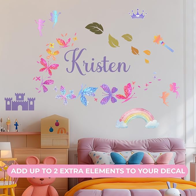 Vinilo Decorativo Personalizado con Nombre - Mariposas Rosa para Habitación miniatura 3