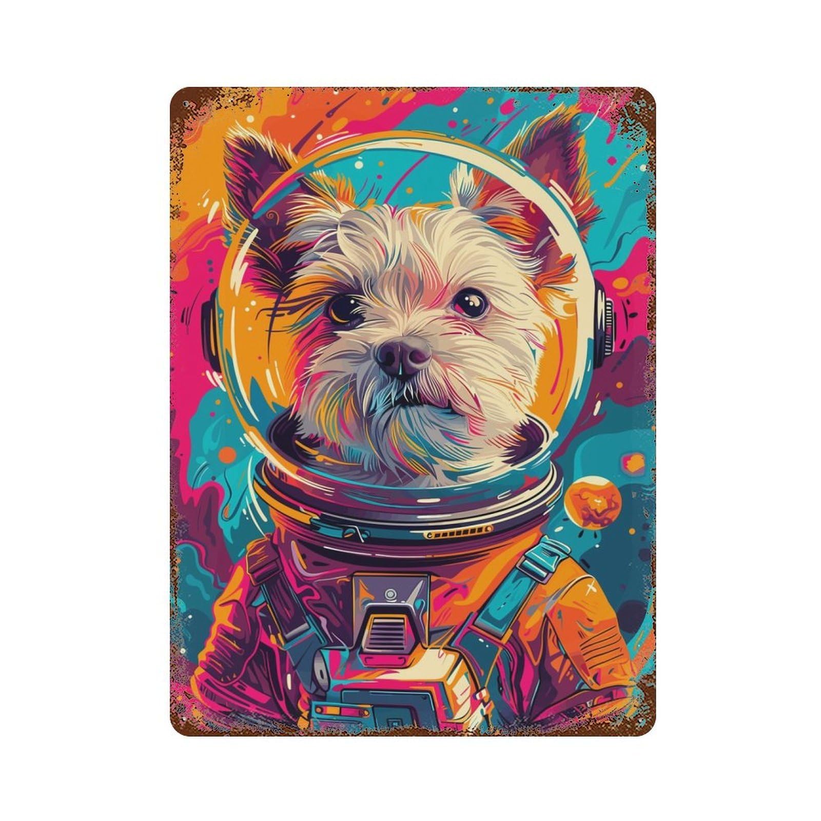 Astronaut Terrier Space Retro Metal Sign 15.7"x11.8", Vintage Wall Decor for Garage, Pub Or Kitchen