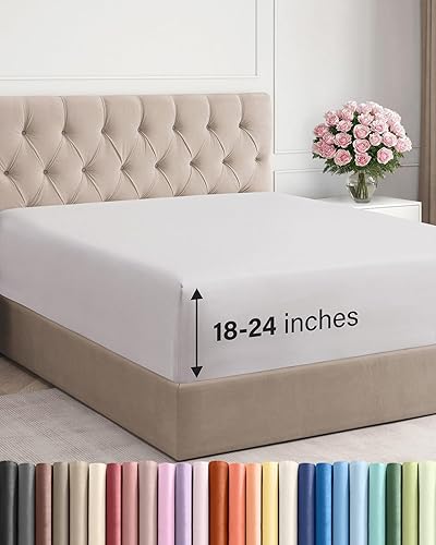 Miniatura 23 de Sábana bajera extra profunda tamaño Queen – Sábana bajera individual de lujo para hotel solamente – Se adapta fácilmente a colchones de 18 a 24