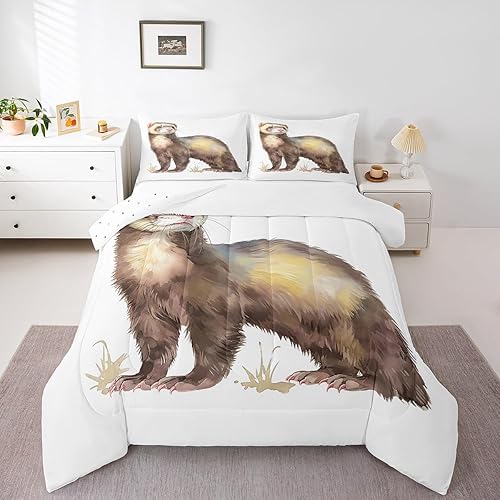 Miniatura 3 de Juego de ropa de cama de hurón tamaño individual para niños, diseño de dibujos animados de hurones para niños, bonito edredón acolchado de animales