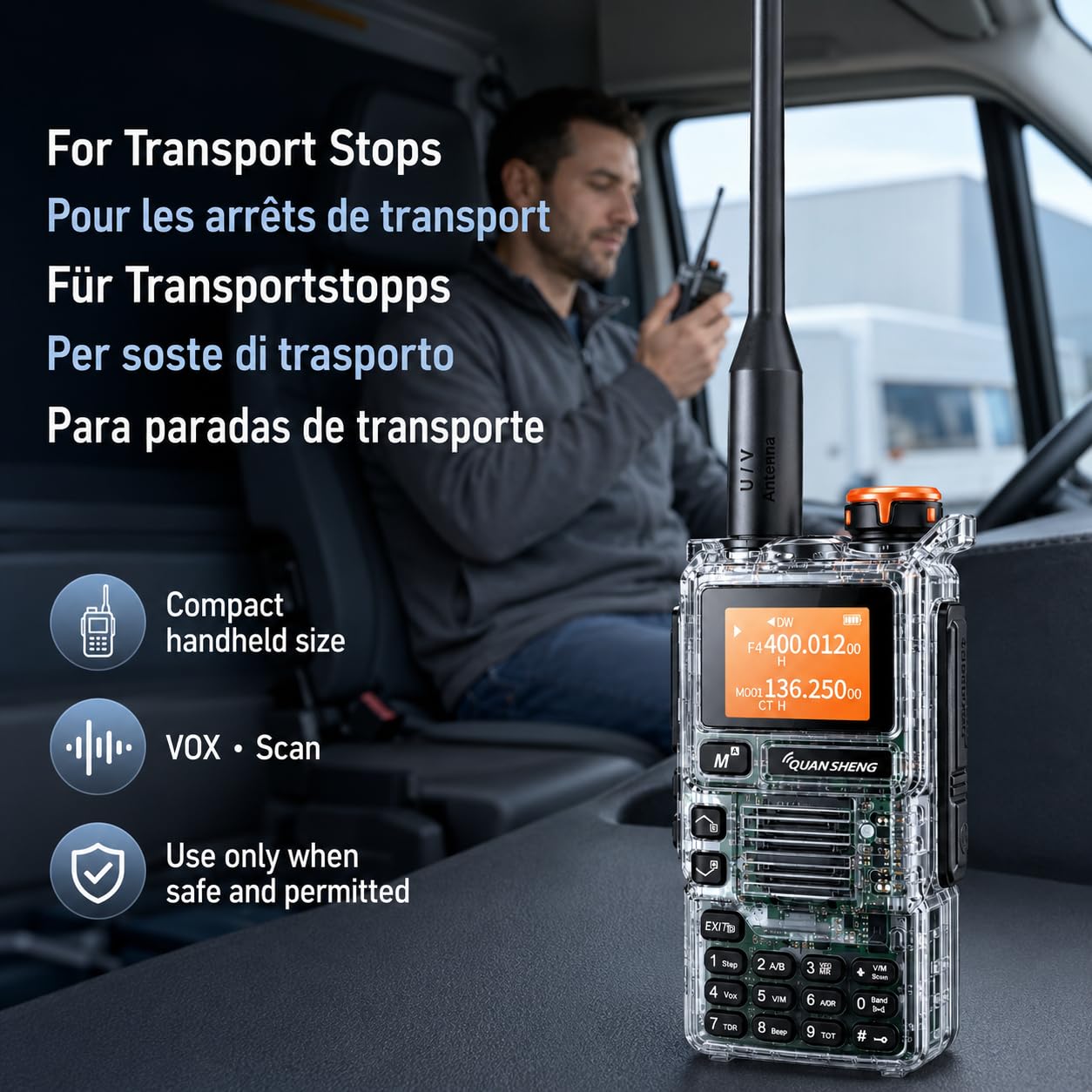 QUANSHENG UV-K5(99) Radio Ricetrasmittente Trasparente, 200 Canali, VOX, Scansione, FM, Display LCD, Batteria Li-Ion, Campeggio e Lavoro