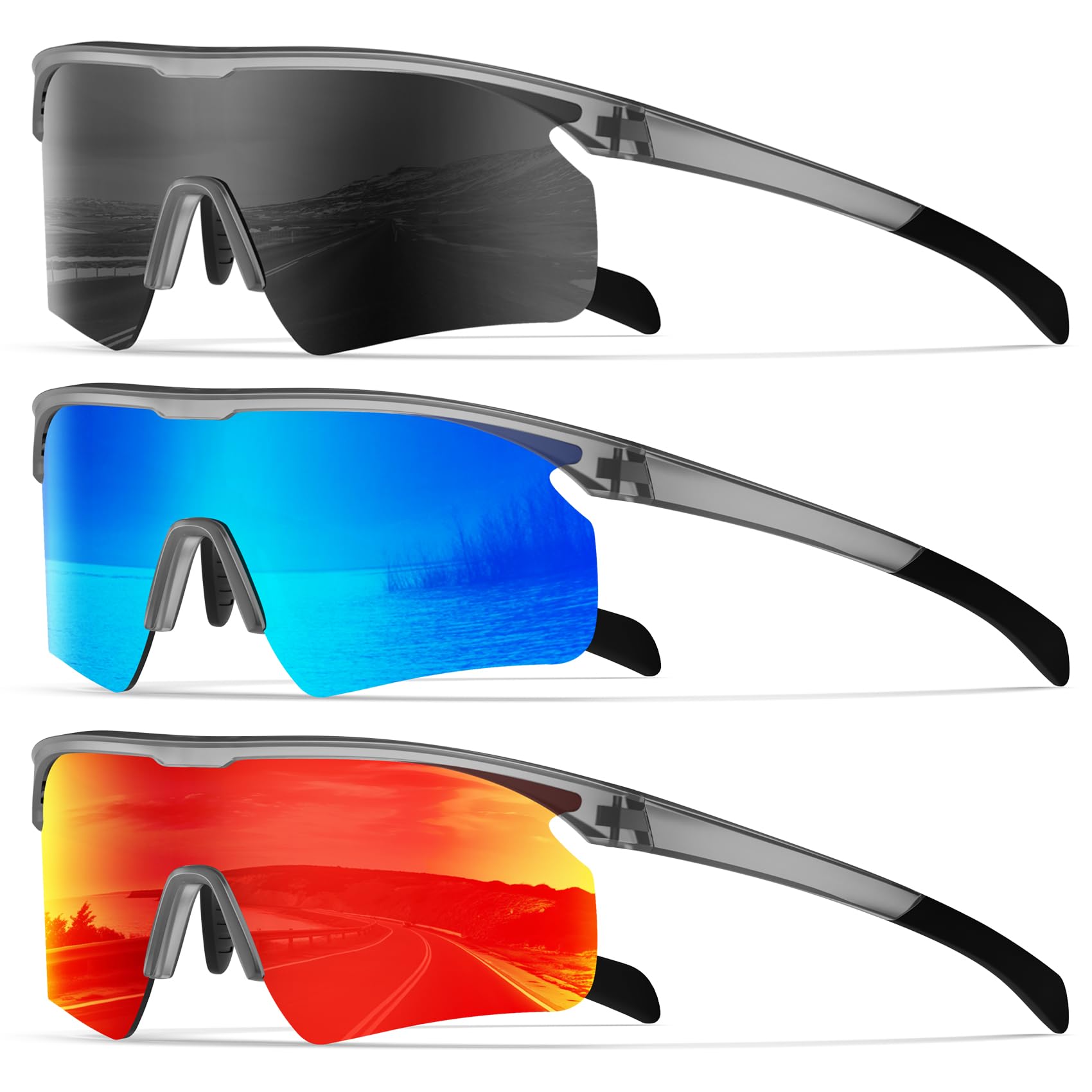 KALIYADI Mens-Sunglasses Polarized Sports Sunglasses-Men: Running Sunglasses Men Women UV400 Protection for Cycling
