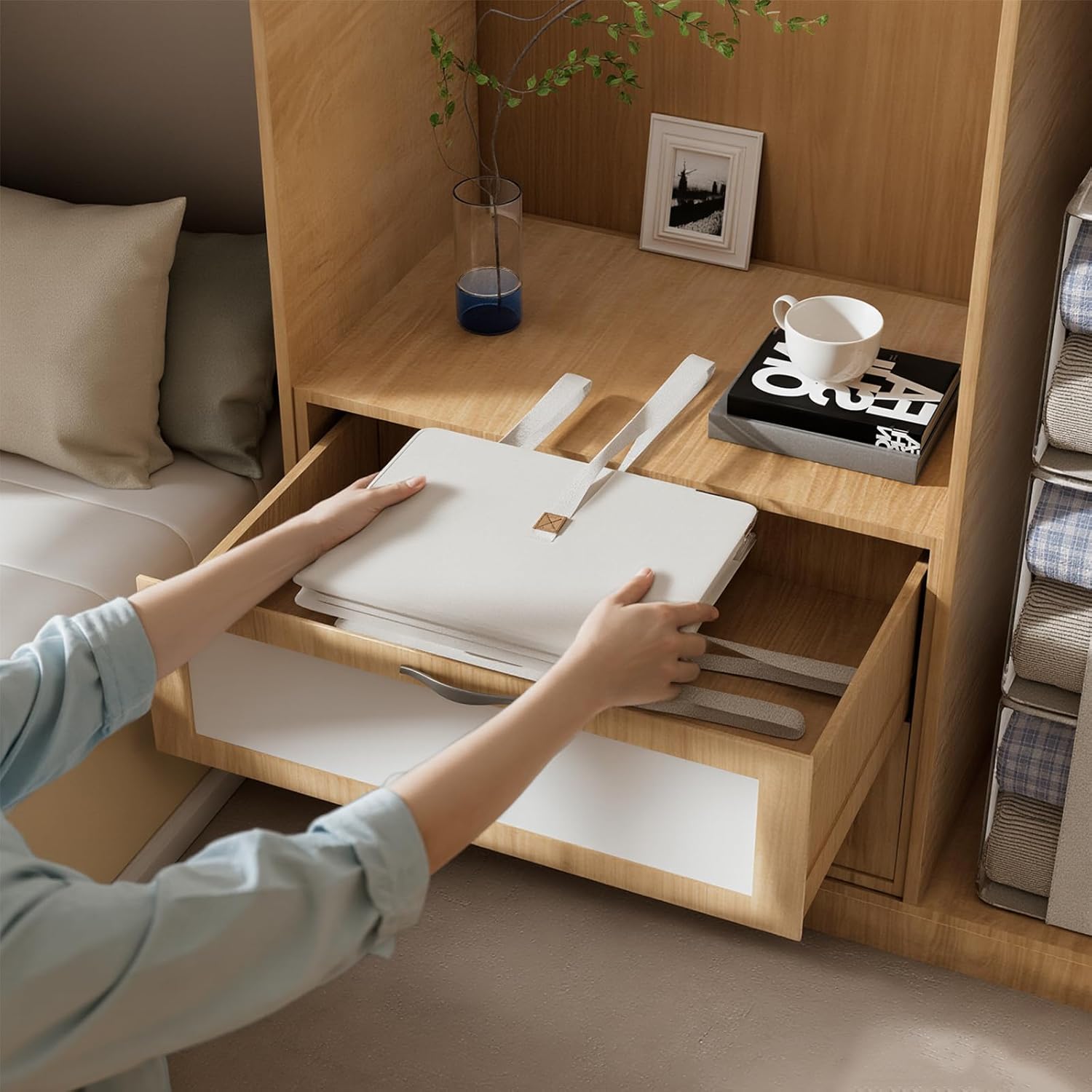 Heavy Duty Cotton Canvas Storage Bags For Comforter Blankets Clothes Extra Large Foldable Organizer with Clear Window & Reinforced Handles, Dustproof Design (White, 80L-2Pack)