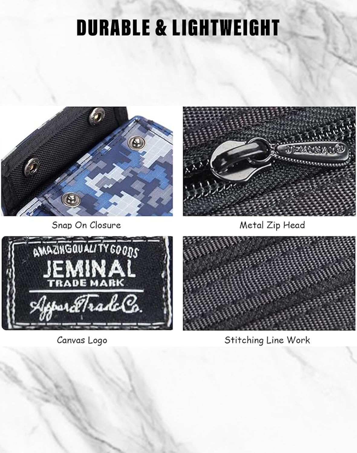 JEMINAL Camo Bifold Wallet for Men Thin Nylon Vertical Wallet with Cash Zipper Pocket Brown - Image 5