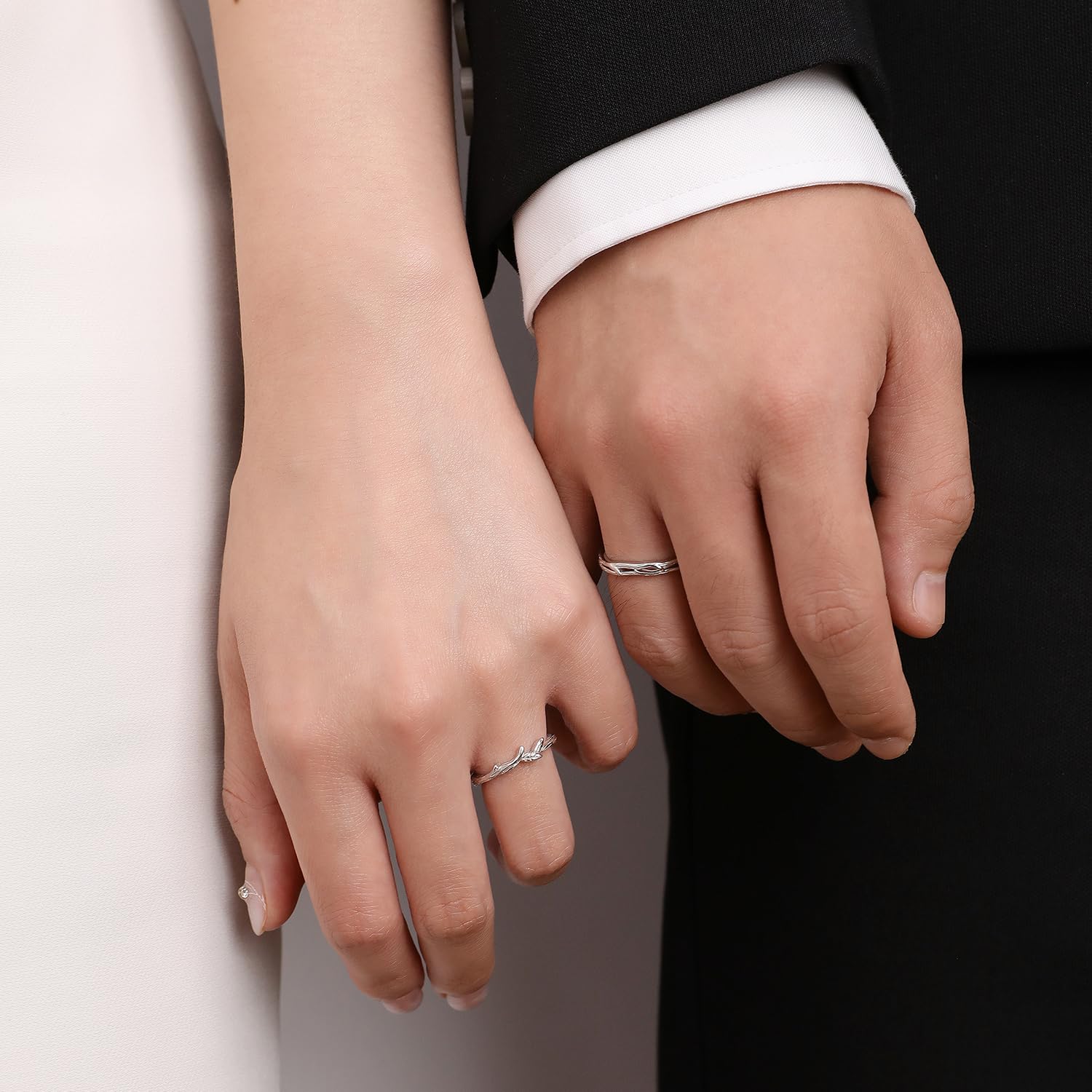 Meissa Anillo de Pareja único para Hombres y Mujeres de Plata 925 Delicado Anillo de la Hoja a Juego Ajustable Joyería Nupcial (Juego de dos anillos)