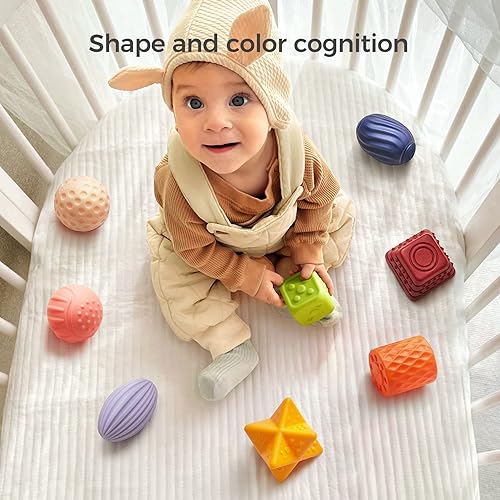Vista 3 de TUMAMA Juego de bolas sensoriales para bebé, bolas suaves y texturizadas, juguetes Montessori, huevos de Pascua para bebés de 3 a 12 meses