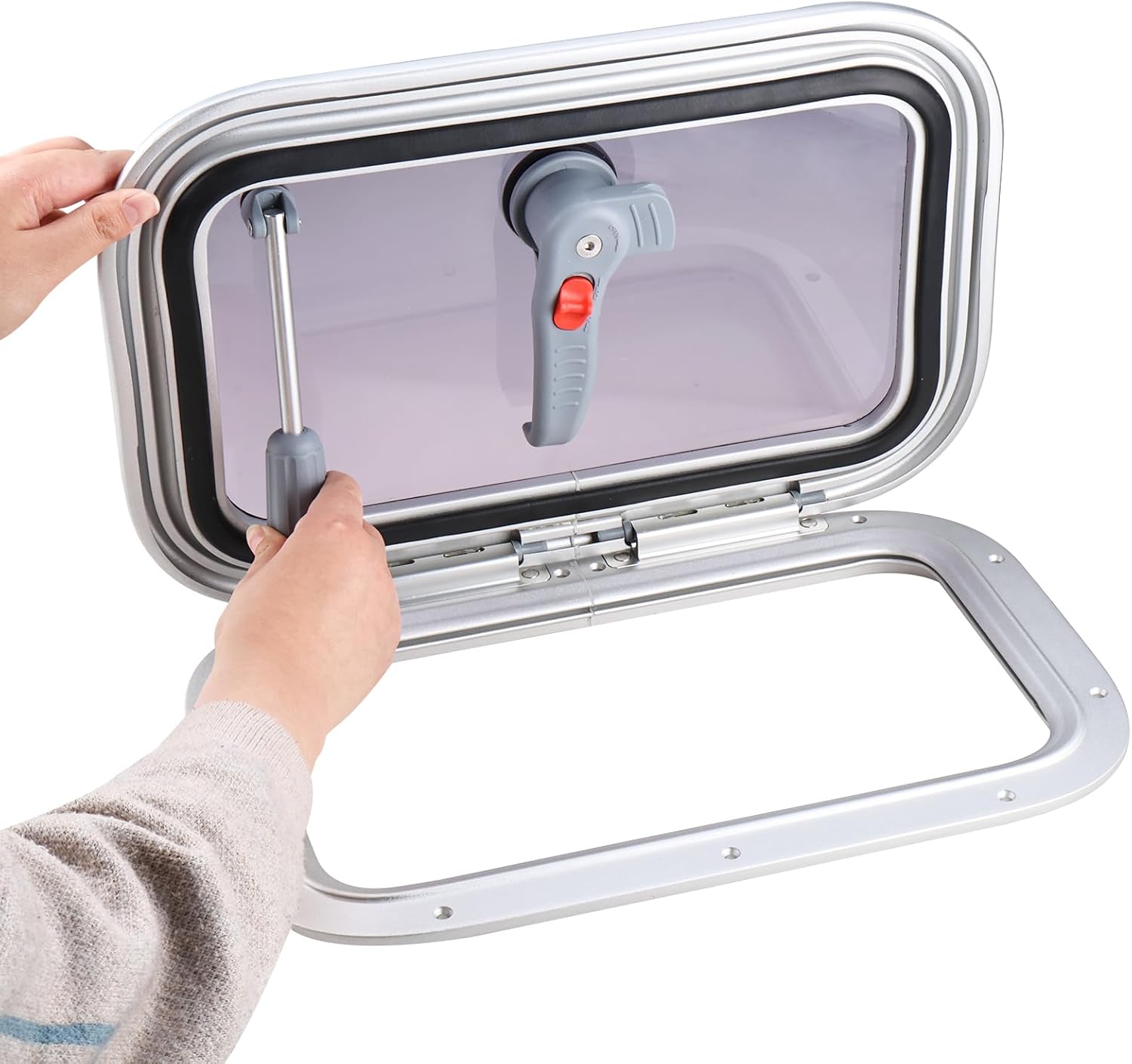 NovelBee 16.2" x10.5" Rectangular Deck Hatch,Aluminum Alloy Boat Porthole Window,Push Out Opening Portlight Window for Boat Yacht RV