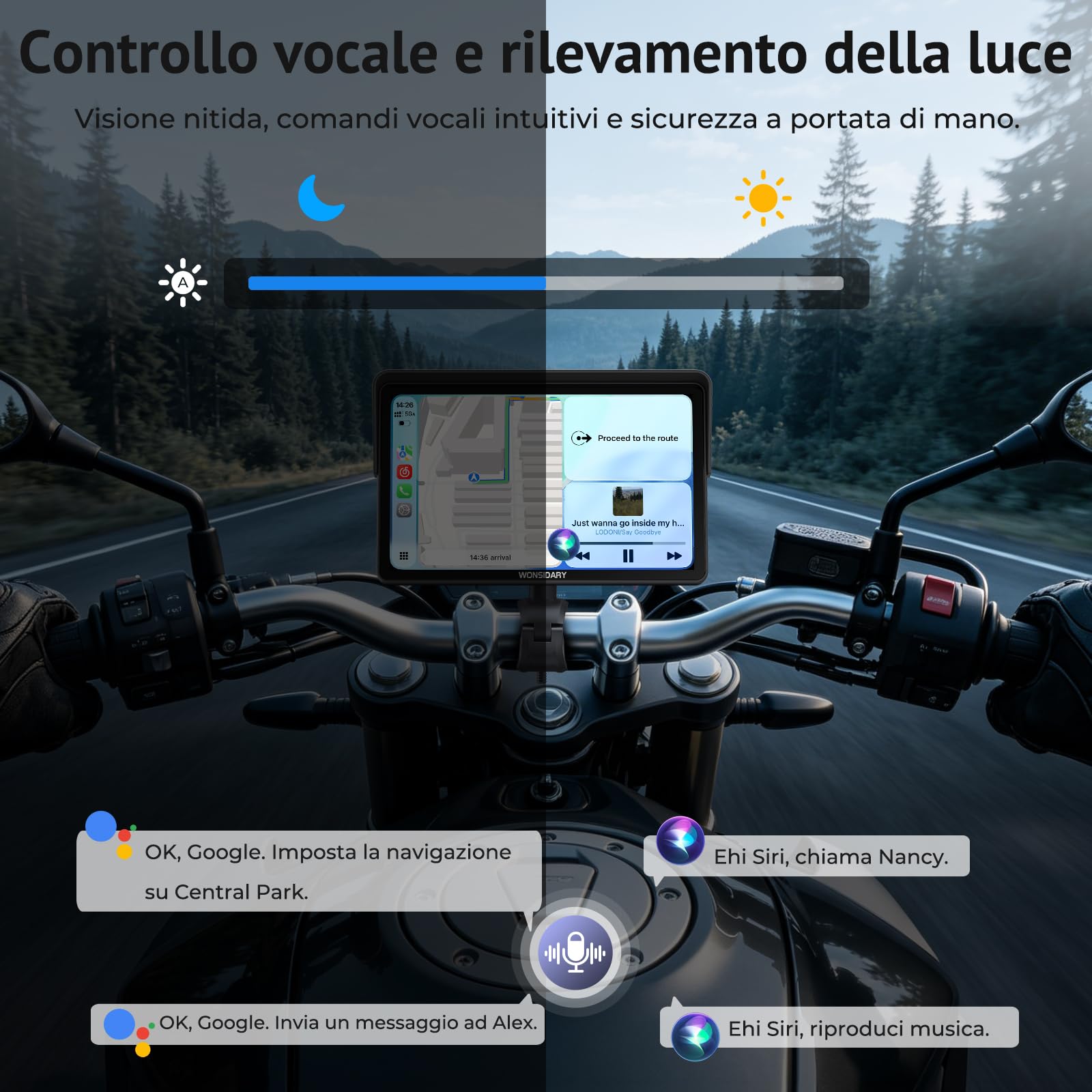 W722TPMS Schermo CarPlay Moto 7" Wireless con Android Auto Moto,TPMS,Display GPS Moto Impermeabile IP67,Audio Bluetooth Doppio,Controllo Vocale,EQ,Sensore di Luce,Alimentazione USB/ACC