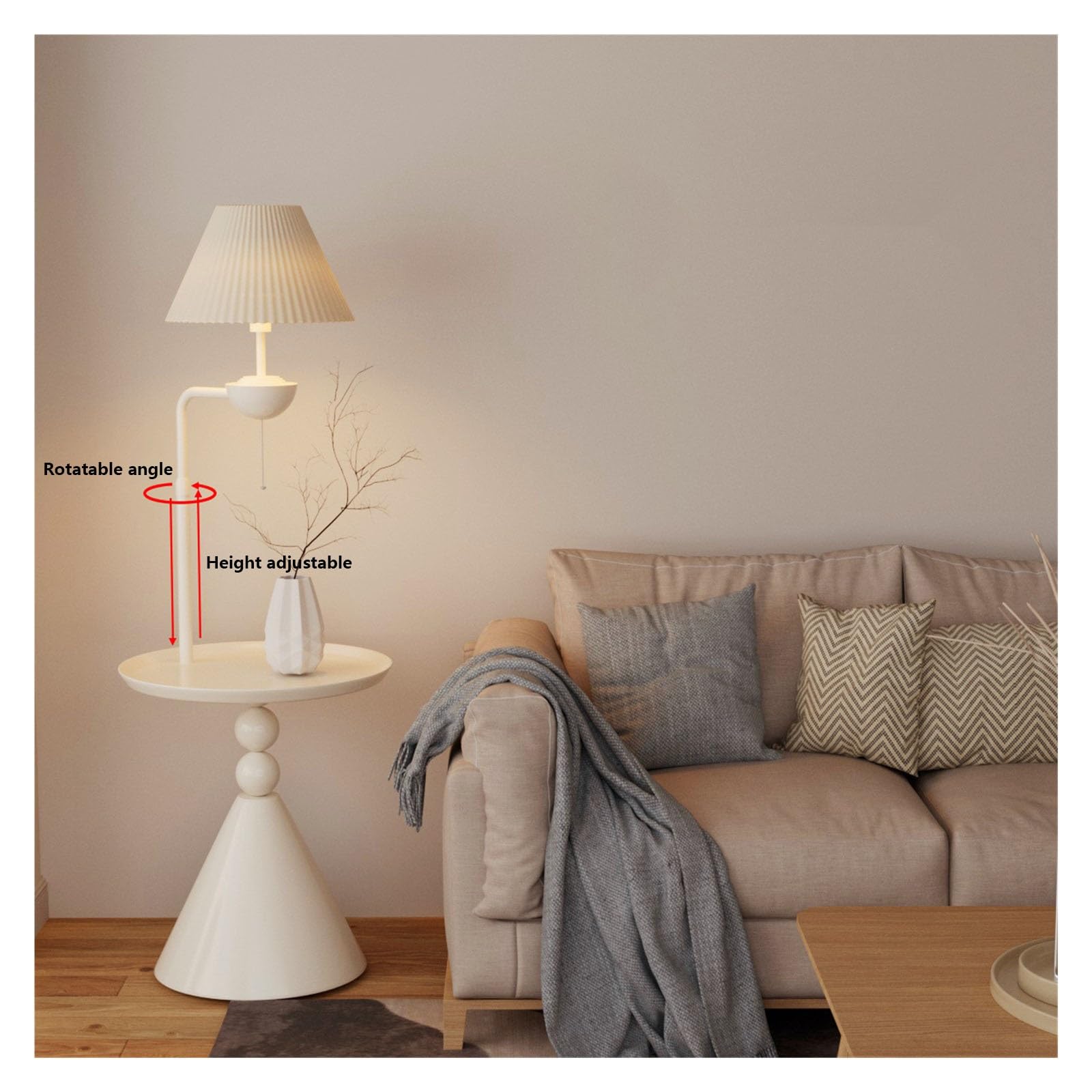 Światło pionowe Lampa podłogowa ze stołem, rustykalna lampa stołowa do sypialni i salonu, nowoczesna z połowy XX wieku Lampy Stojące(Biały)