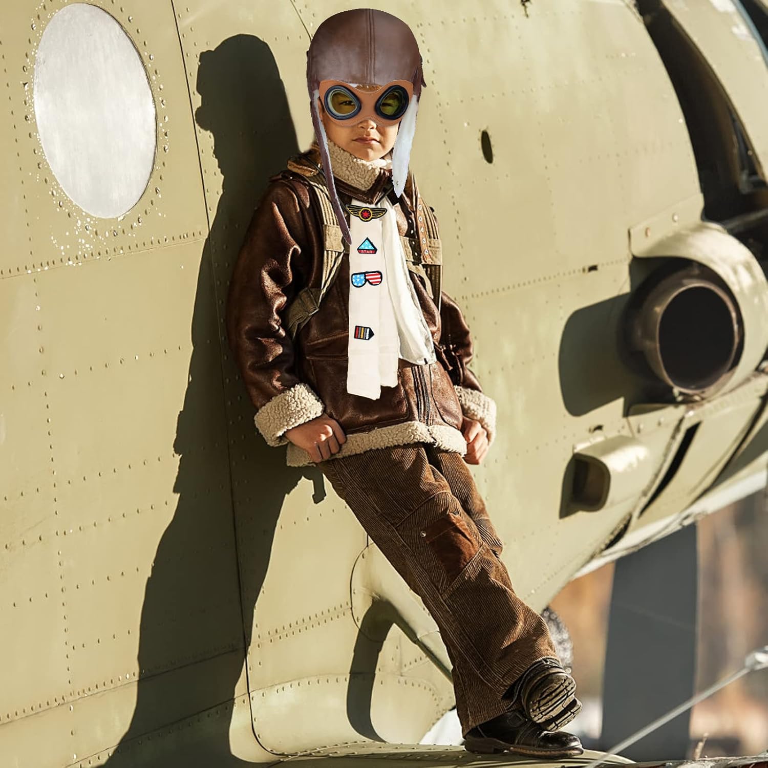 Kids Aviator Costume Accessories Pilot Aviator Hat With Goggles For Halloween Career Day Birthday Cosplay Costume - Image 5