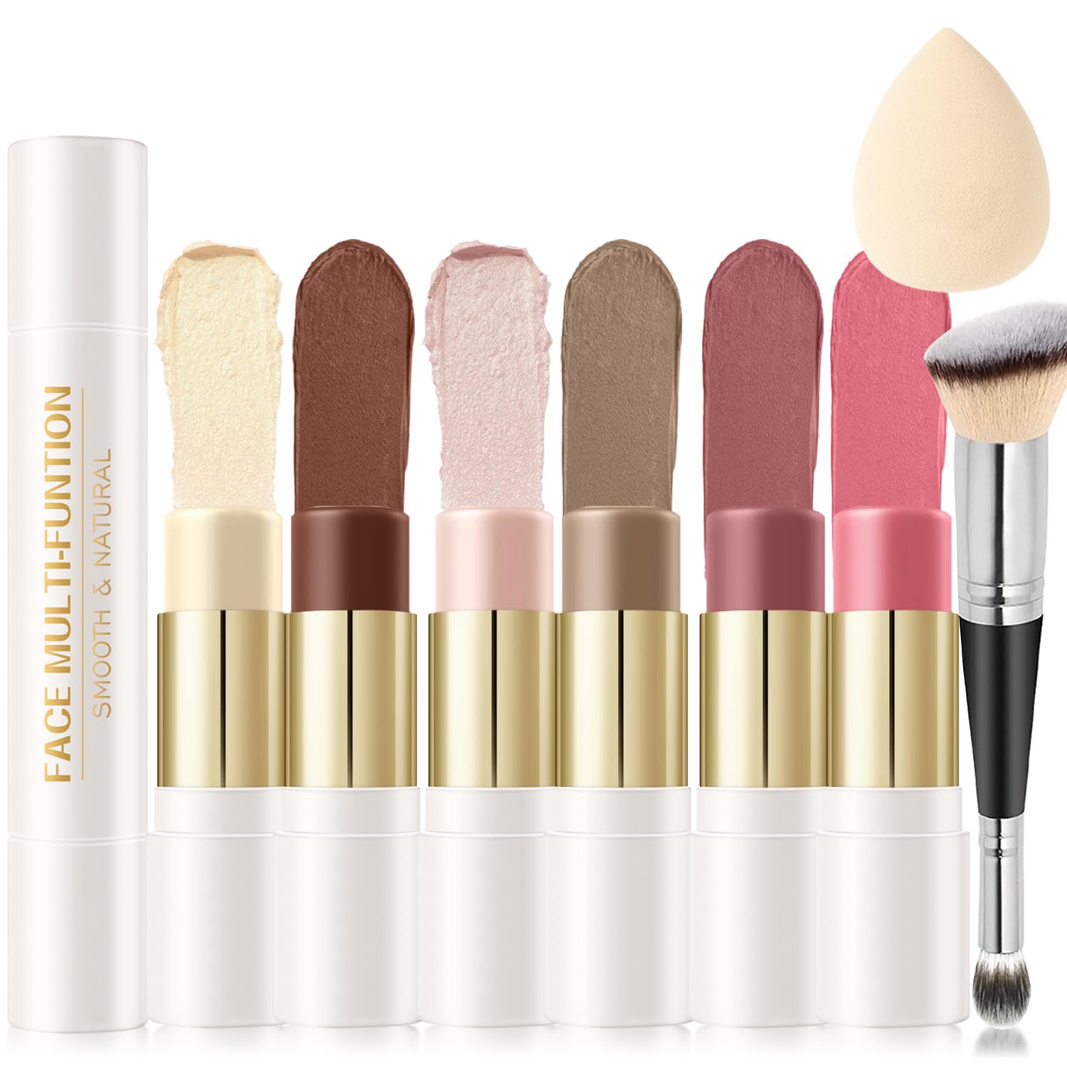 Photo 1 of 6 Colors Cream Contour Stick Makeup Contour Kit, Double-ended Cream Bronzer for Sculpt, Highlighter and Blush Stick Makeup Kit, Matte & Dewy Finish (SET A)