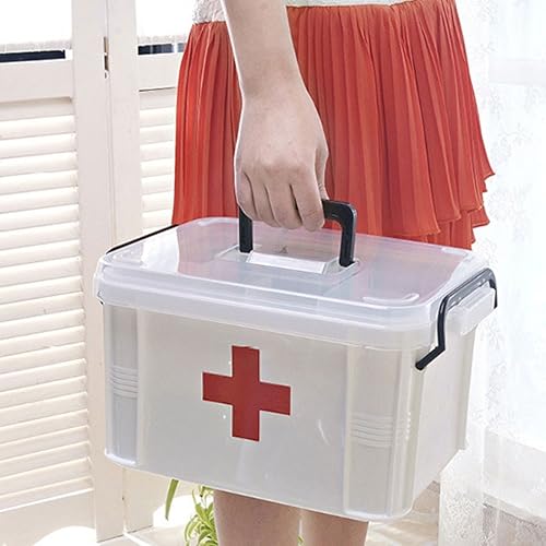 Vista 7 de Levoberg Caja de almacenamiento organizadora de 2 capas con compartimentos, kit de emergencia familiar, estuche de almacenamiento de 9.25 x 6.49 x