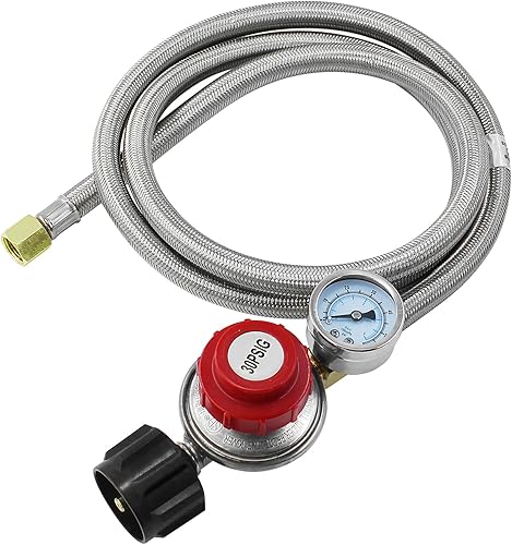 MENSI Regulador de propano ajustable de alta presión de 0-30PSI con manguera trenzada de 60 pulgadas para cocina de fundición, olla de pavo