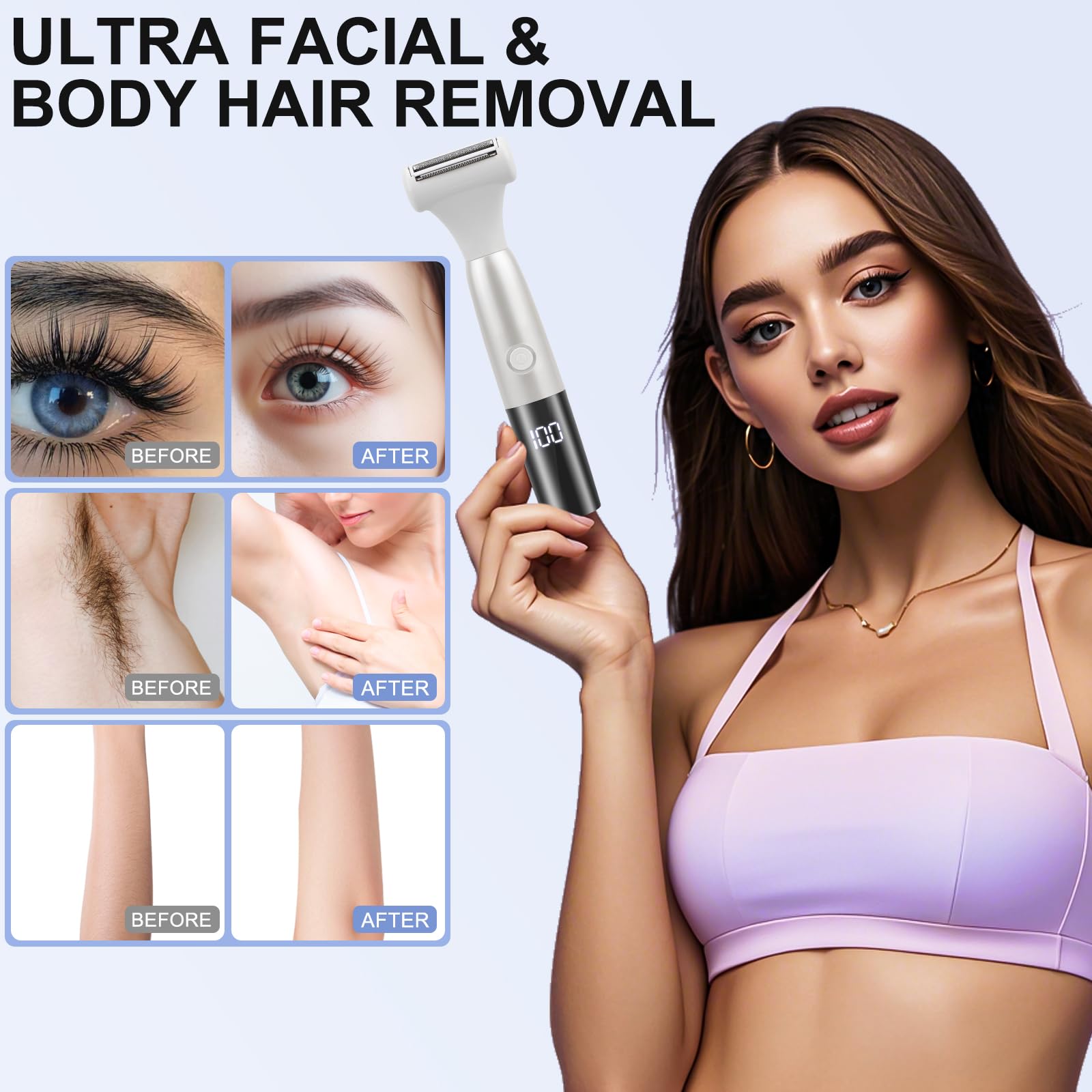 Recortadora de bikini 5 en 1 para mujer, maquinillas de afeitar eléctricas para mujeres, afeitadora eléctrica recargable inalámbrica, IPX7, impermeable, húmedo, seco, removedor de vello corporal para 9