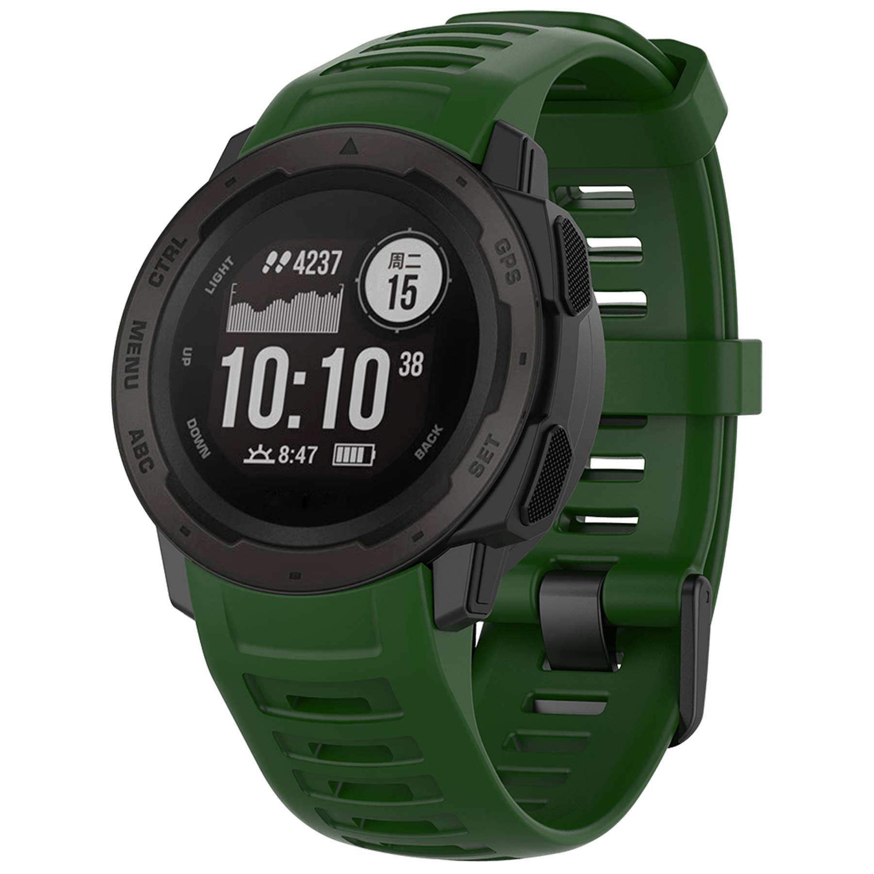 Pasek z etui kompatybilny z Garmin Instinct dla kobiet i mężczyzn, klasyczny miękki silikonowy pasek do zegarka Garmin Instinct Tide / Tactical/Dual/Power Surf/Power/Esports Watch (zielony