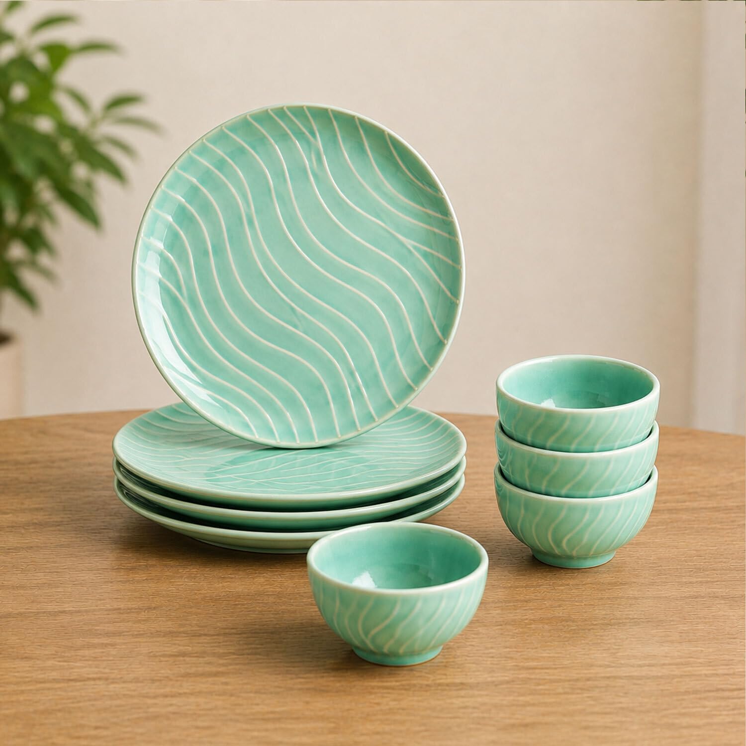 Teal Forest Dinner Set - 8 Piece Ceramicware -8 Teal Forest Dinner Set - 8 Piece Ceramicware -8