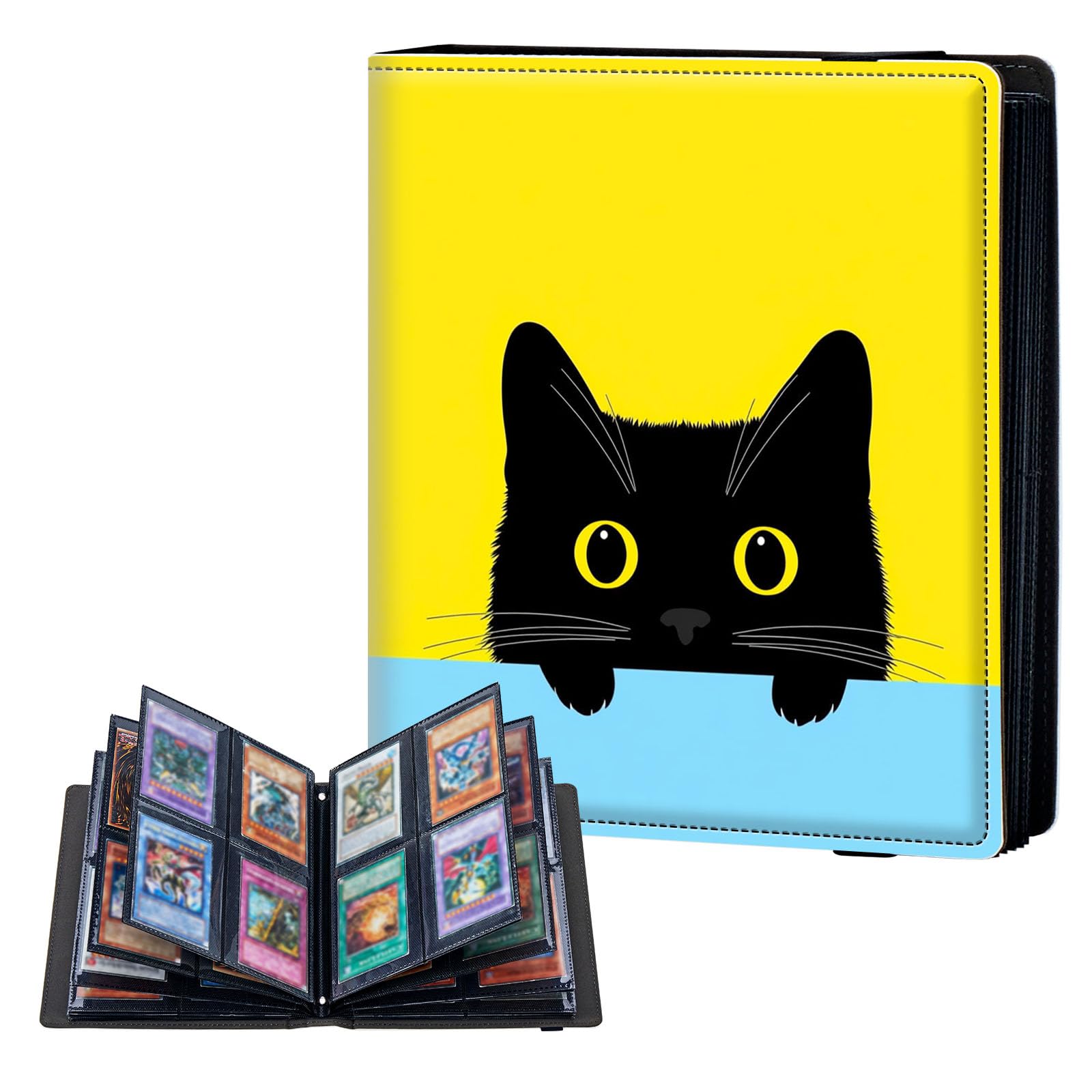 ETLKJVBL 4 Pocket Trading Card Binder, Card Collection Binder for TCG, MTG, Sports Cards, Baseball, Cute Cartoon Black Cat Trading Card Book Holder for Collectors, Top Loader Binder โ image 1