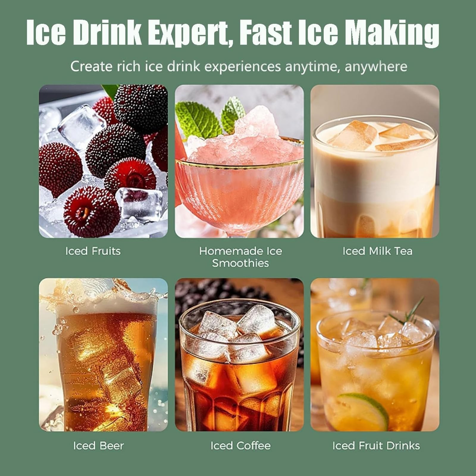 Máquina para hacer cubitos de hielo portátil con estante desmontable, mini máquina para hacer hielo automática para automóvil, 12 cubitos en 15 minutos para viajes en casa, cocina, cam green 16 cubes