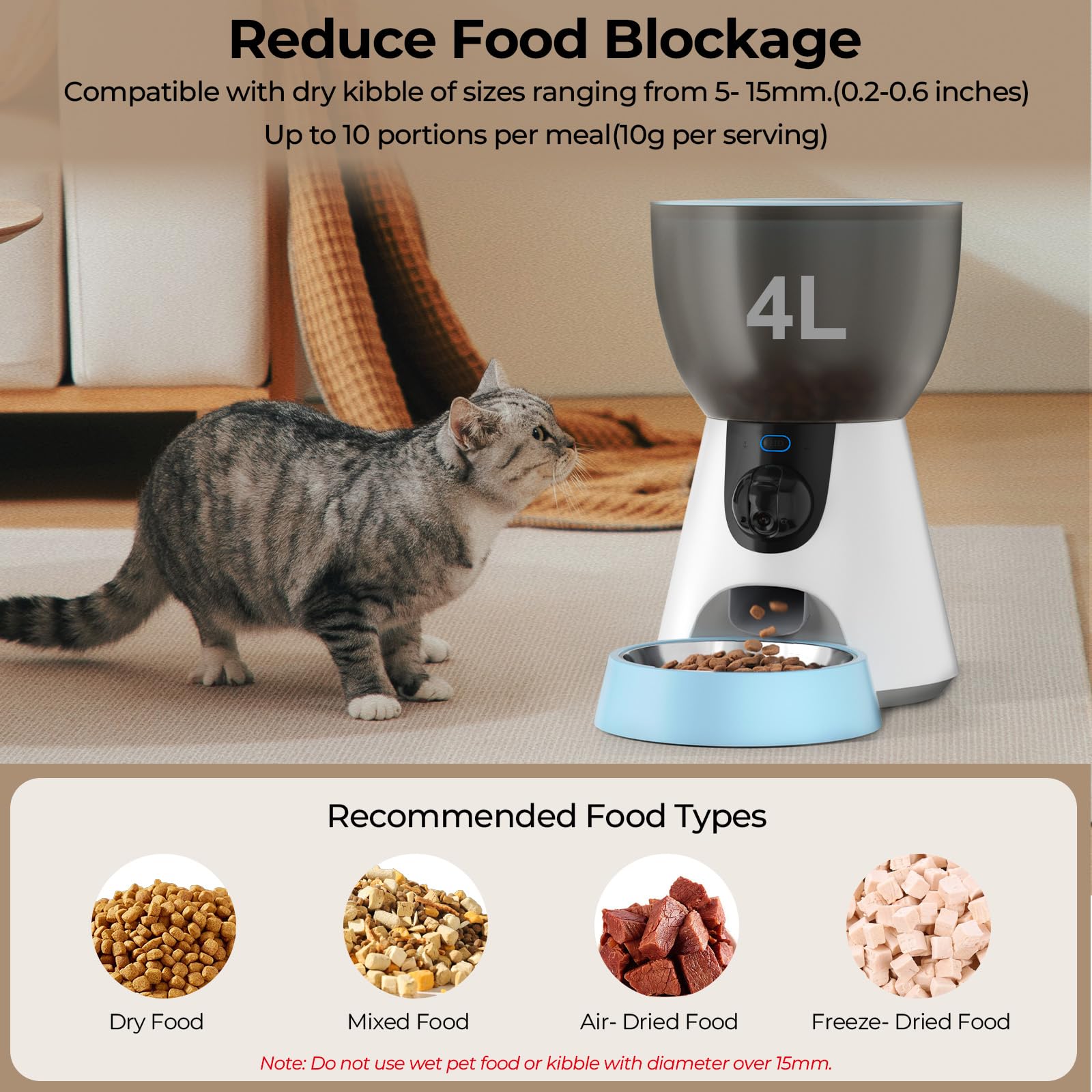 Ownpets Automatic Pet Feeder with Camera, 1304P HD Video with Night Vision, 2-Way Voice Interaction, 2.4G & 5G WiFi Food Dispenser with APP Control, 4L Timed Feeder for Cats and Dogs - image 7