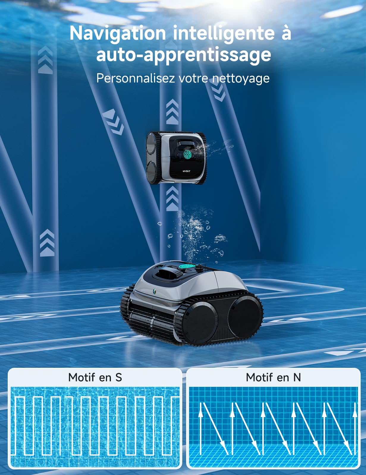 WYBOT C1-P robot piscine sans fil – Aspirateur 4-en-1 (robot piscine hors sol & enterrée) : robot piscine fond et parois, aspiration renforcée, 5 modes, navigation+APP, jusqu’à 155m² – Vert Acier Jade