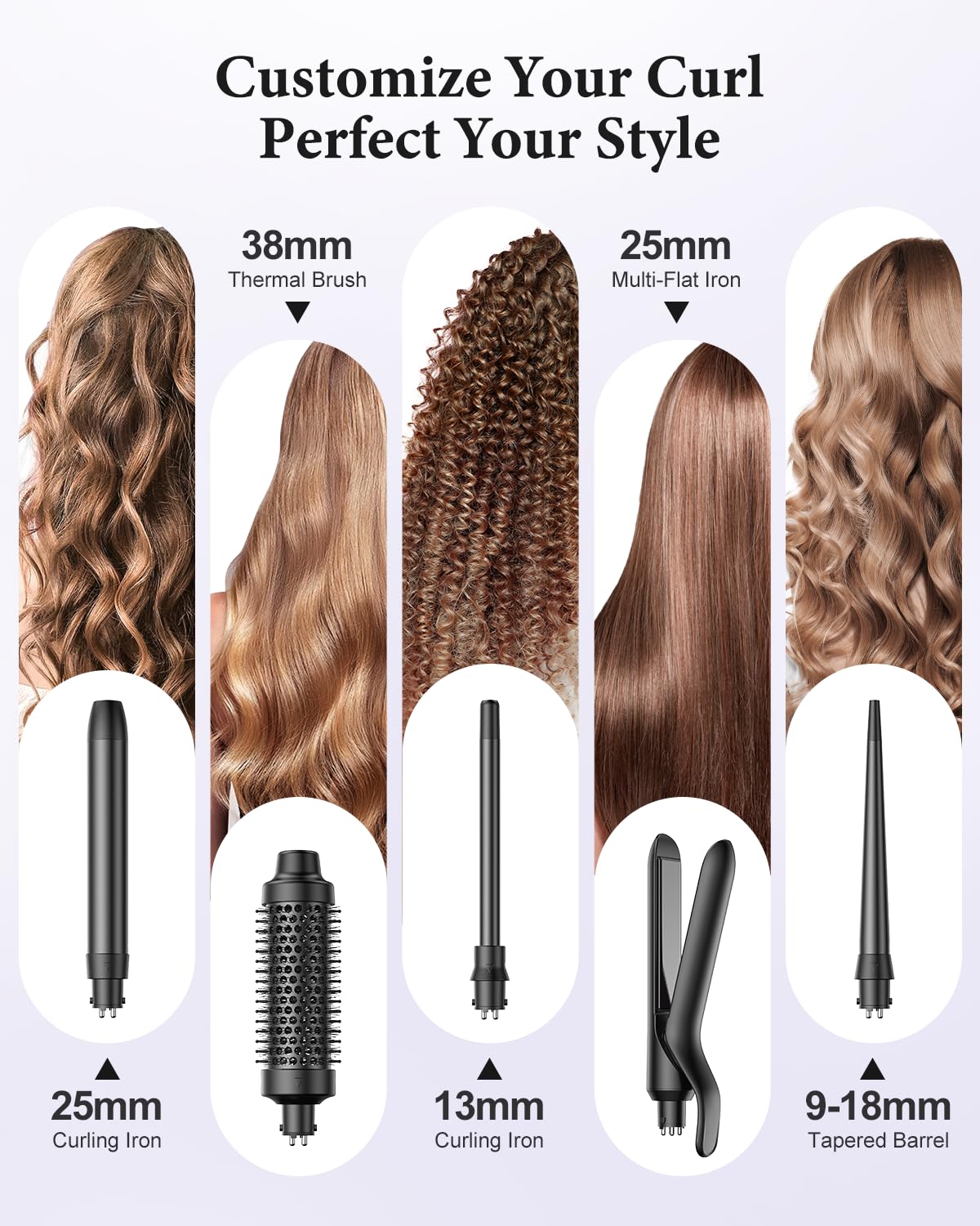BESTOPE PRO 5 in 1 Hair Curling Wand, Hair Curler Set including Thermal Brush and Hair Straightener - Image 2