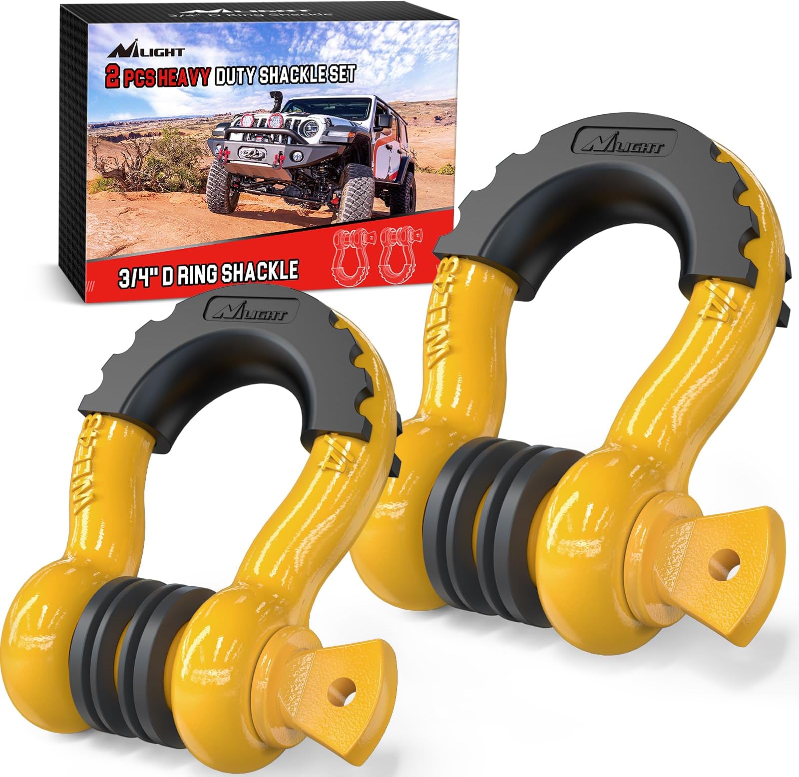 Nilight 2 Pack 3/4" D-Ring Shackle with 7/8" Screw Pin 41,887lbs Break Strength, Heavy Duty Off Road Recovery Shackle with Isolators Washers for Use with Tow Strap, Winch, Off-Road Truck Vehicle