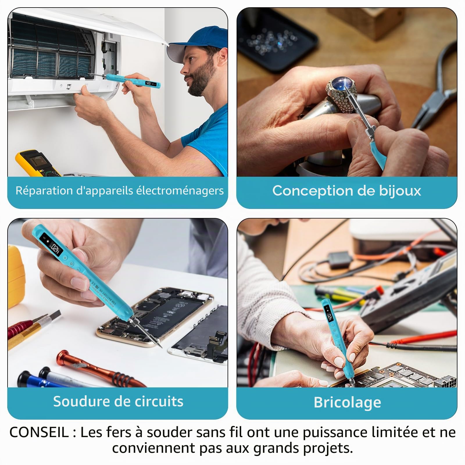 Fer à souder rechargeable USB-C, stylo à souder sans fil portable avec écran LCD, température réglable de 200 °C à 450 °C, avec 3 pointes pour réparation électronique, fabrication de bijoux
