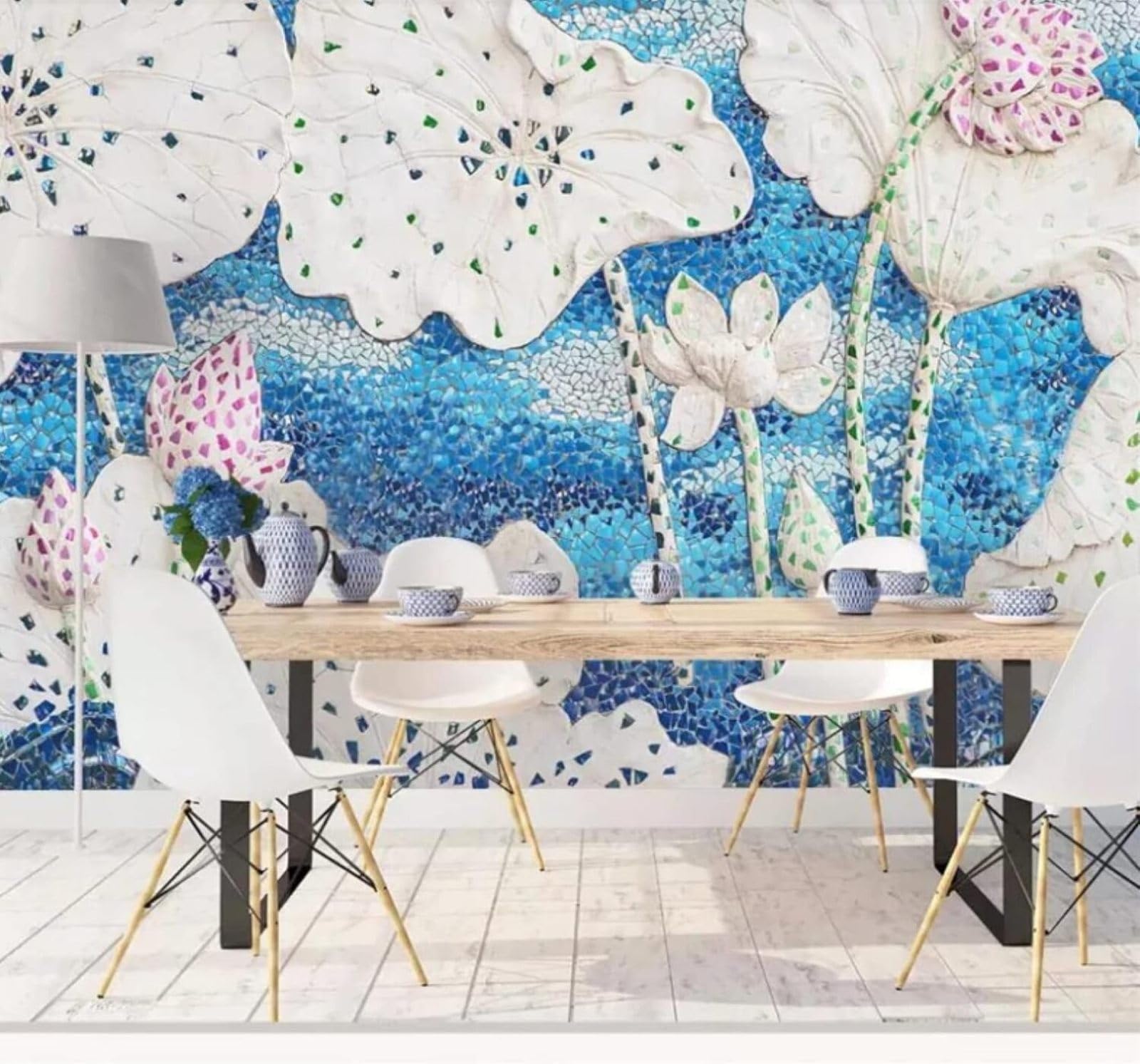 XLMING Fresh Elegant Relief Lotus Art 3D Wallpaper Luxury Home Dining Decor Paste Sofa Living Room The Wall for Bedroom Mural-430cm×300cm