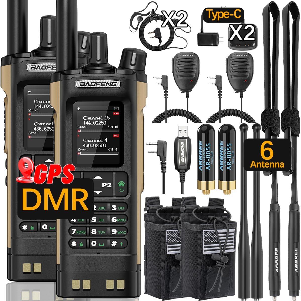 BAOFENG DM32 DMR Radio Ham Radio Handheld 10W Long Range Rechargeable Two Way Radio Walkie Talkies GPS DM-32UV Digital NOAA Weather Radio with Programming Cable for Hunting Survival Gear,2Pack